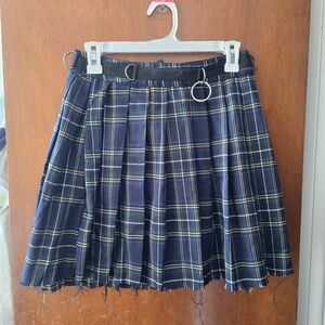 Current Mood Navy Plaid Mini Skirt